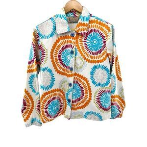 Life Style Top Women's M Vintage Abstract Art Tie‎ Dye Orange Pink Jacket Button